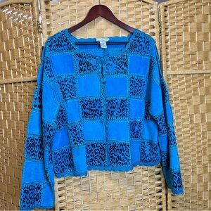 Vintage suede patchwork brocket jacket in blue 1X animal print size 1X